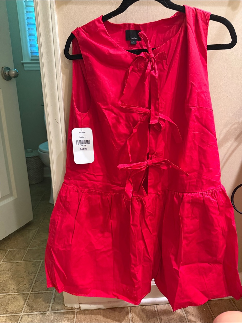 Lumiere Red Sleeveless Tie-Front Casual Dress